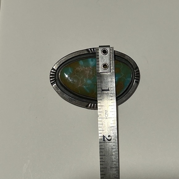 Vintage Handmade Royston Turquoise Navajo Silver Pendant Brooch Unmarked 1.5x2in - Picture 7 of 7